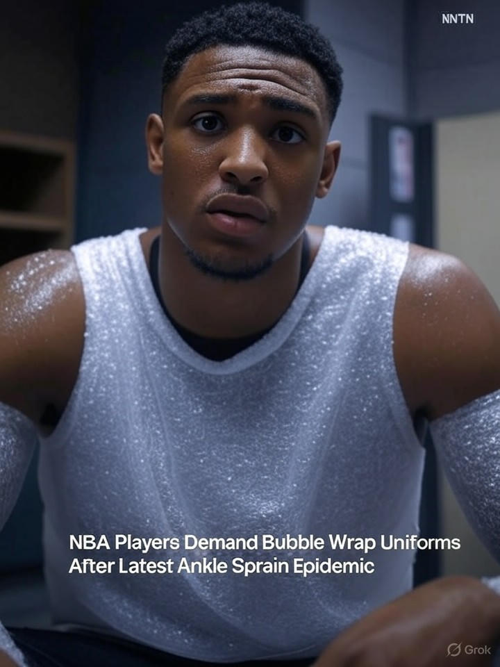Image that is a representation of NBA Players Demand Bubble Wrap Uniforms After Latest Ankle Sprain Epidemic