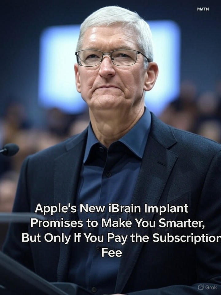 Image that is a representation of Apple's New iBrain Implant Promises to Make You Smarter, But Only If You Pay the Subscription Fee