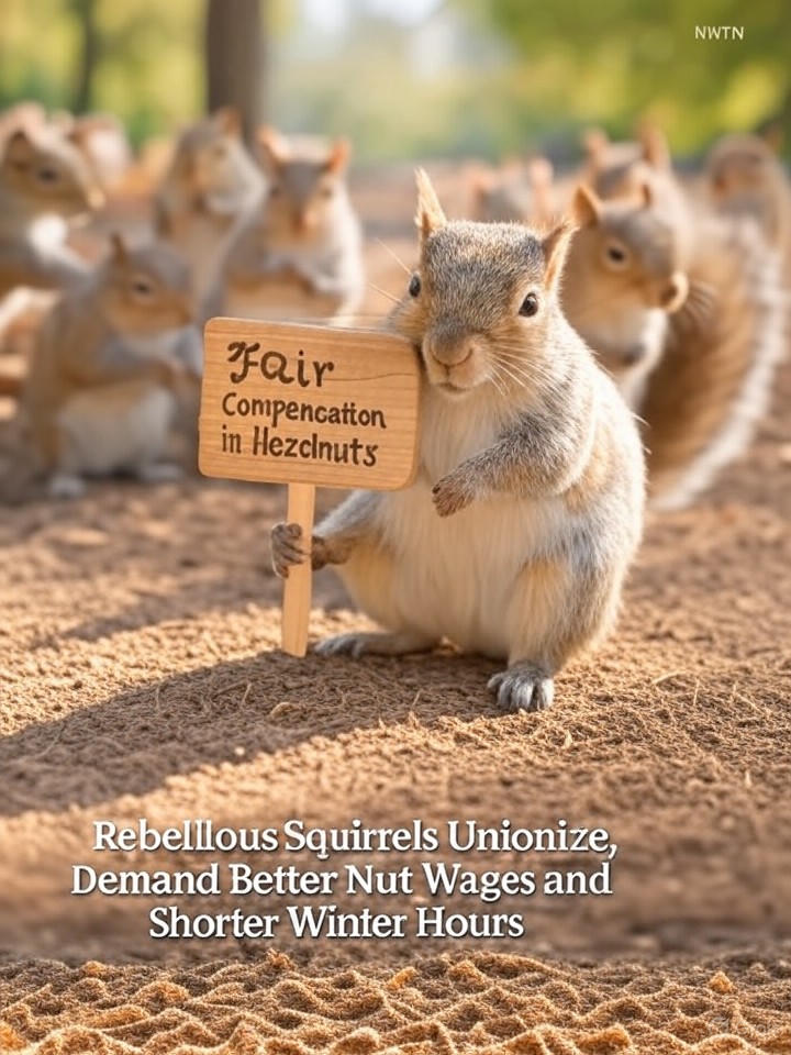 Image that is a representation of Rebellious Squirrels Unionize, Demand Better Nut Wages and Shorter Winter Hours