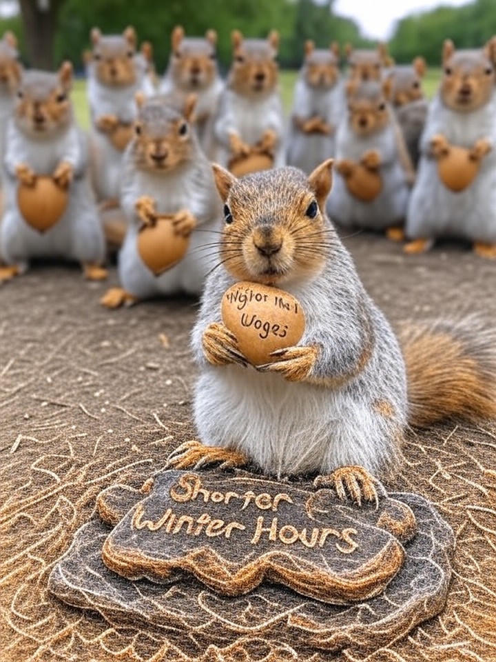 Image that is a representation of Rebellious Squirrels Unionize, Demand Better Nut Wages and Shorter Winter Hours