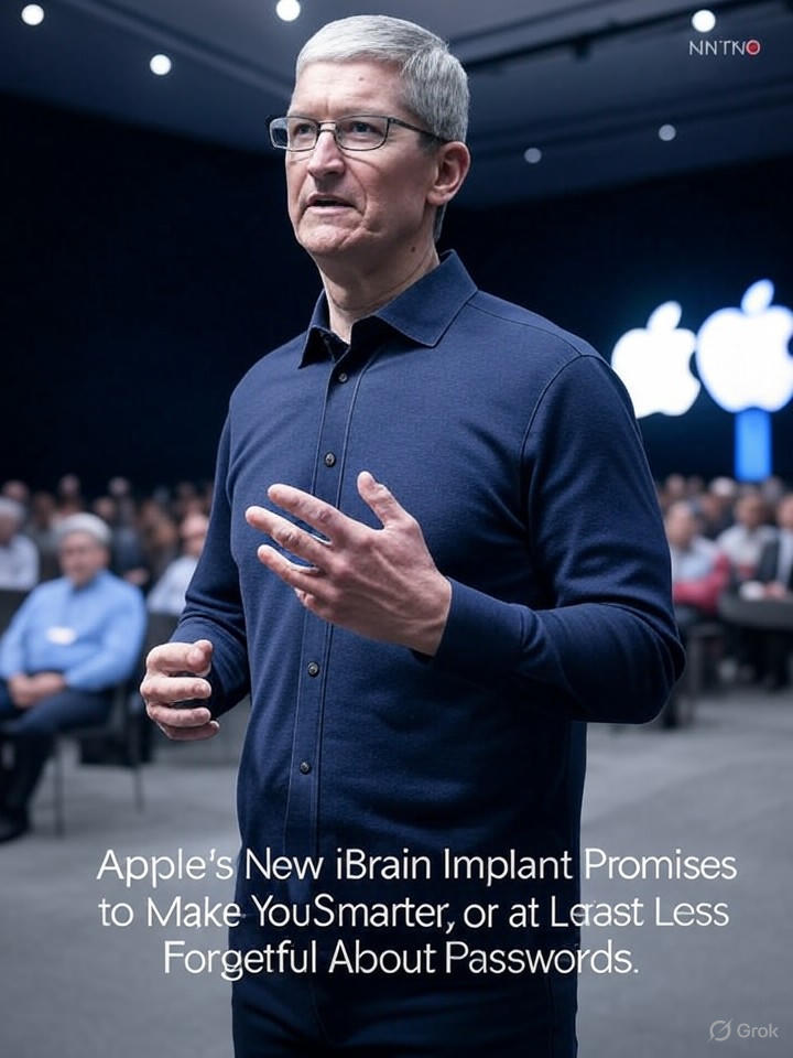 Image for Apple's New iBrain Implant Promises to Make You Smarter, or at Least Less Forgetful About Passwords Image that is a representation of Apple's New iBrain Implant Promises to Make You Smarter, or at Least Less Forgetful About Passwords