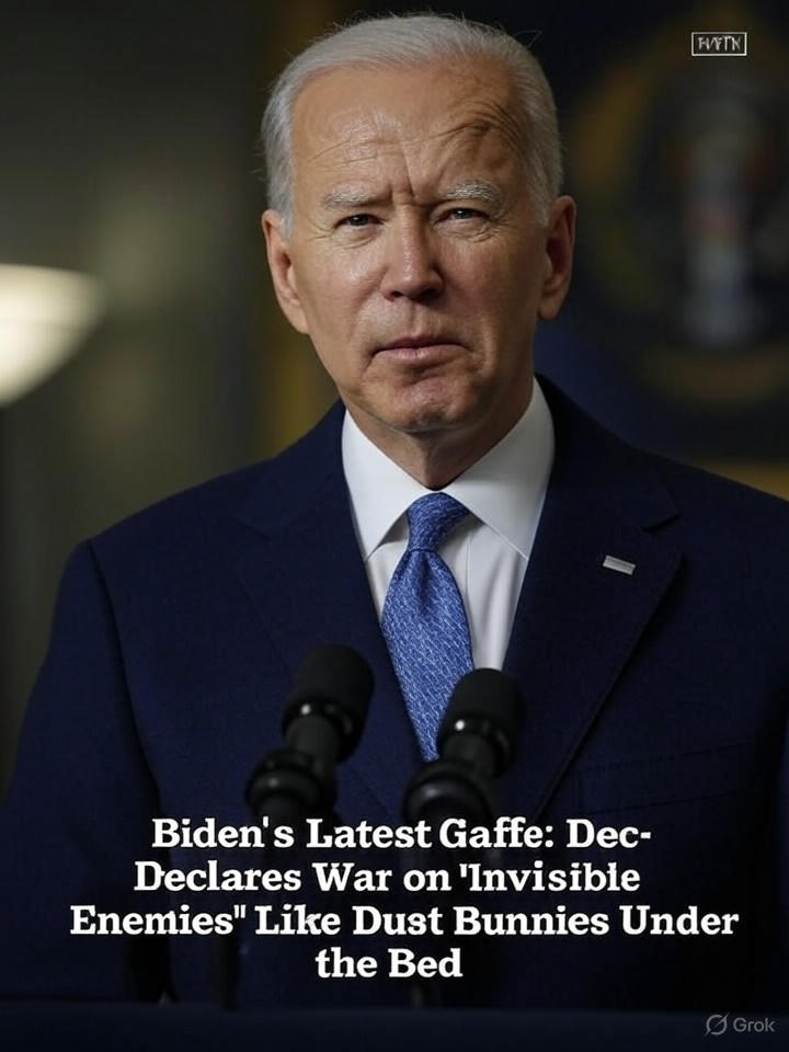 Image for Biden's Latest Gaffe: Declares War on 'Invisible Enemies' Like Dust Bunnies Under the Bed Image that is a representation of Biden's Latest Gaffe: Declares War on 'Invisible Enemies' Like Dust Bunnies Under the Bed