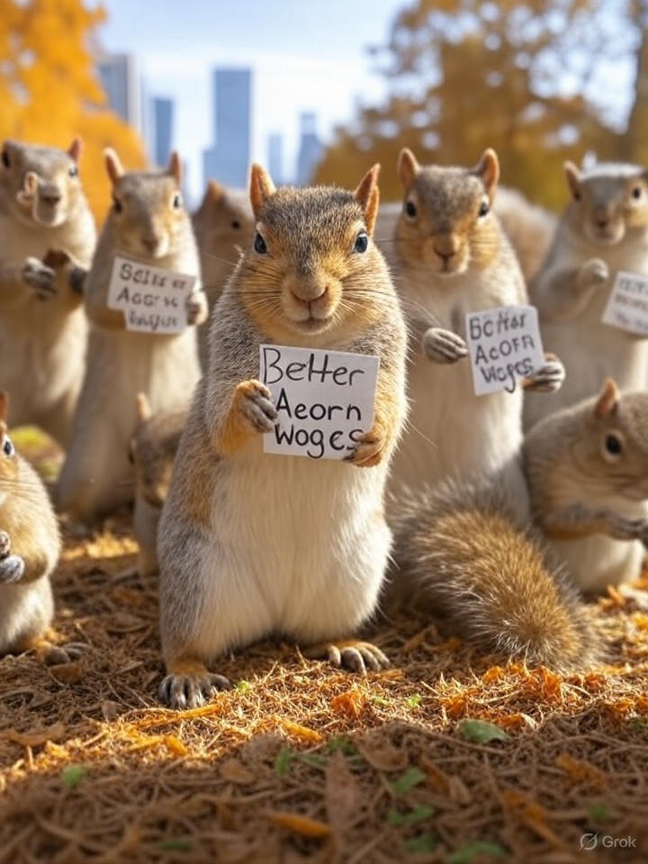 Image for Rebellious Squirrels Stage Nut Hoarding Protest, Demand Better Acorn Wages from Trees Image that is a representation of Rebellious Squirrels Stage Nut Hoarding Protest, Demand Better Acorn Wages from Trees