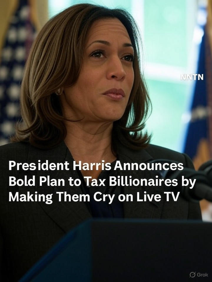 Image for President Harris Announces Bold Plan to Tax Billionaires by Making Them Cry on Live TV Image that is a representation of President Harris Announces Bold Plan to Tax Billionaires by Making Them Cry on Live TV