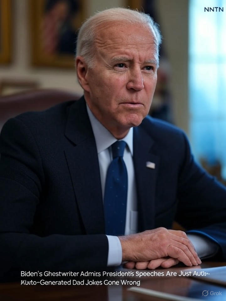 Image for Biden's Ghostwriter Admits President's Speeches Are Just Auto-Generated Dad Jokes Gone Wrong Image that is a representation of Biden's Ghostwriter Admits President's Speeches Are Just Auto-Generated Dad Jokes Gone Wrong