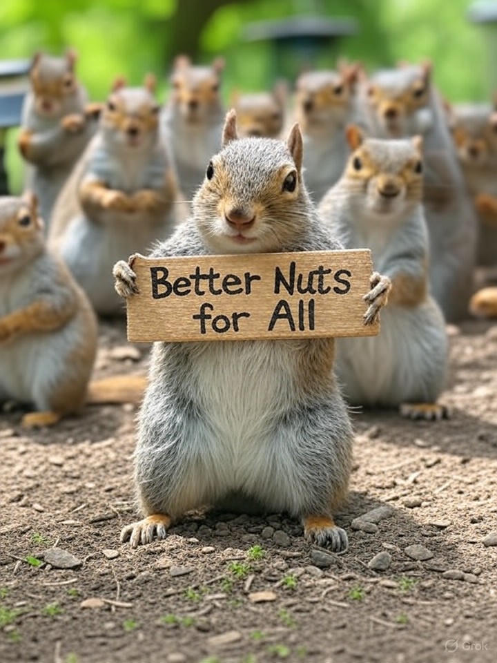 Image for Rebellious Squirrels Form Union, Demand Better Nuts and Fewer Bird Feeders Image that is a representation of Rebellious Squirrels Form Union, Demand Better Nuts and Fewer Bird Feeders
