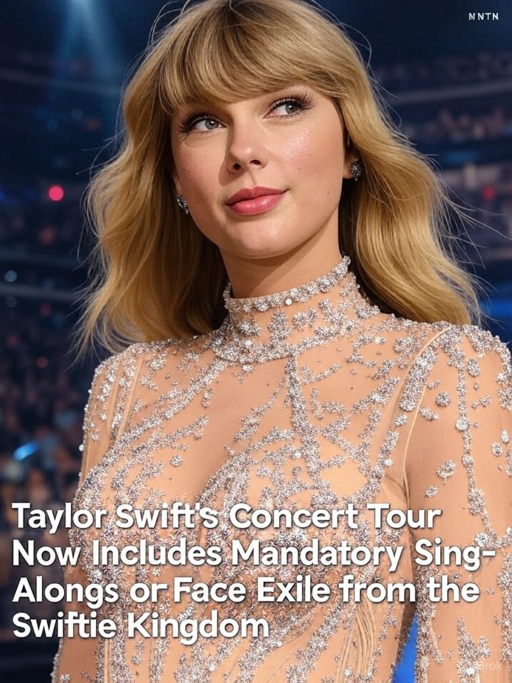 Image that is a representation of Taylor Swift's Concert Tour Now Includes Mandatory Sing-Alongs or Face Exile from the Swiftie Kingdom
