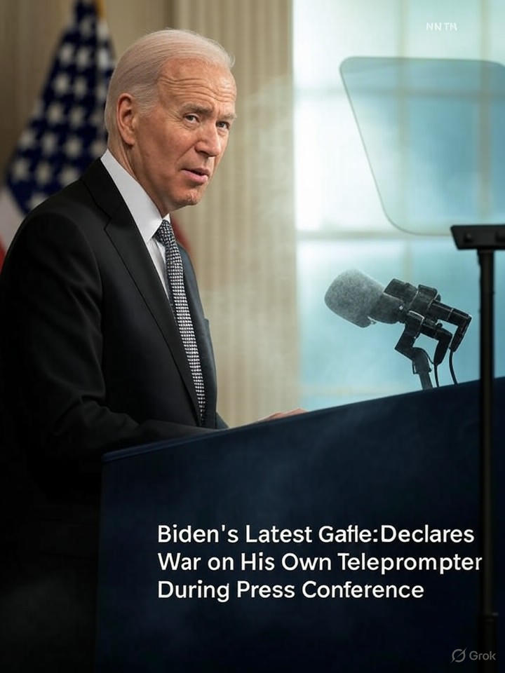 Image for Biden's Latest Gaffe: Declares War on His Own Teleprompter During Press Conference Image that is a representation of Biden's Latest Gaffe: Declares War on His Own Teleprompter During Press Conference