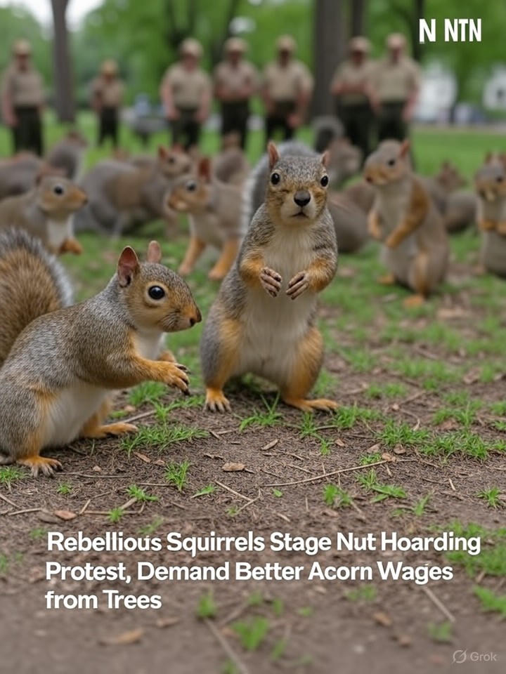 Image for Rebellious Squirrels Stage Nut Hoarding Protest, Demand Better Acorn Wages from Trees Image that is a representation of Rebellious Squirrels Stage Nut Hoarding Protest, Demand Better Acorn Wages from Trees