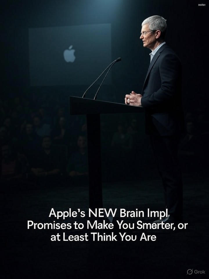 Image that is a representation of Apple's New iBrain Implant Promises to Make You Smarter, or at Least Think You Are