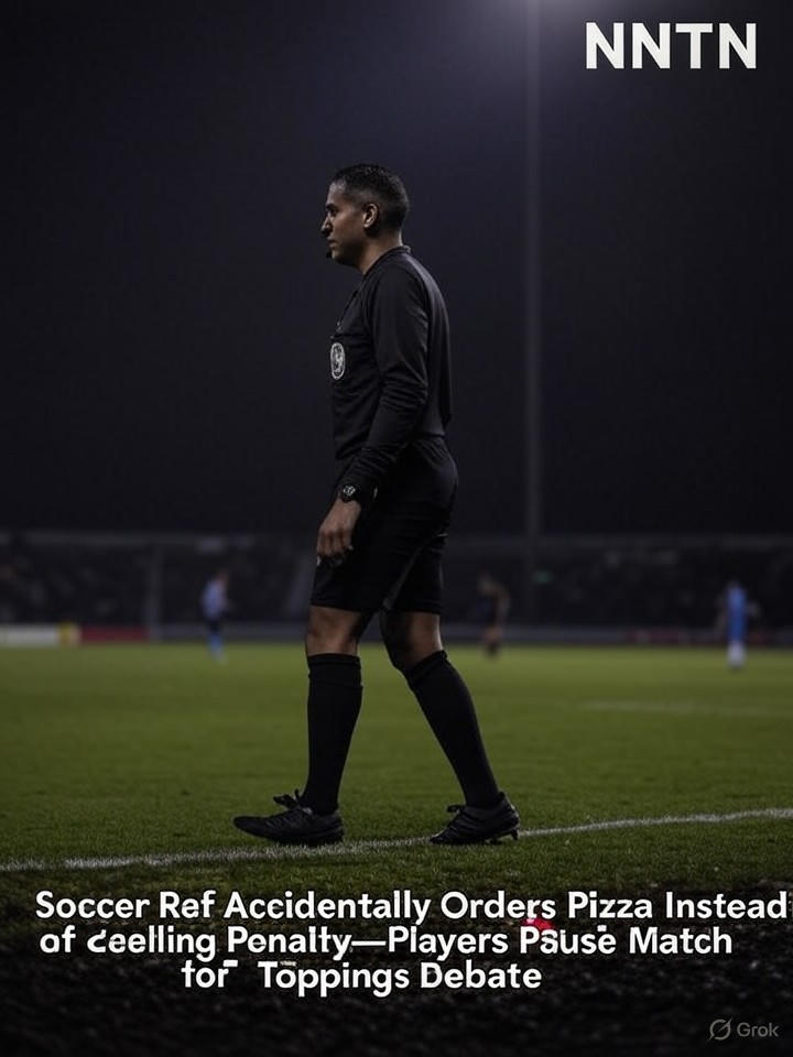 Image that is a representation of Soccer Ref Accidentally Orders Pizza Instead of Calling Penalty—Players Pause Match for Toppings Debate