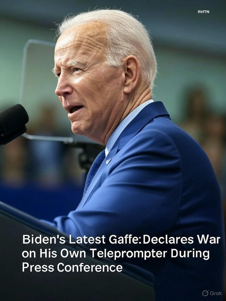 Image that is a representation of Biden's Latest Gaffe: Declares War on His Own Teleprompter During Press Conference