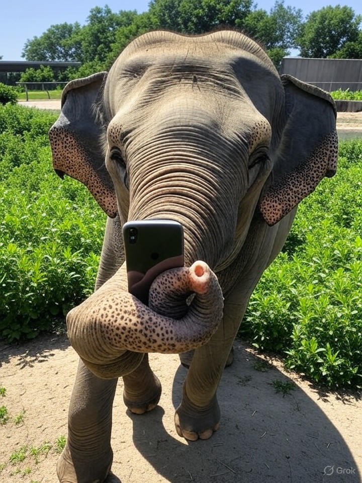 Image that is a representation of Elephant at Zoo Masters Art of Selfies, Demands Royalties from Viral Posts