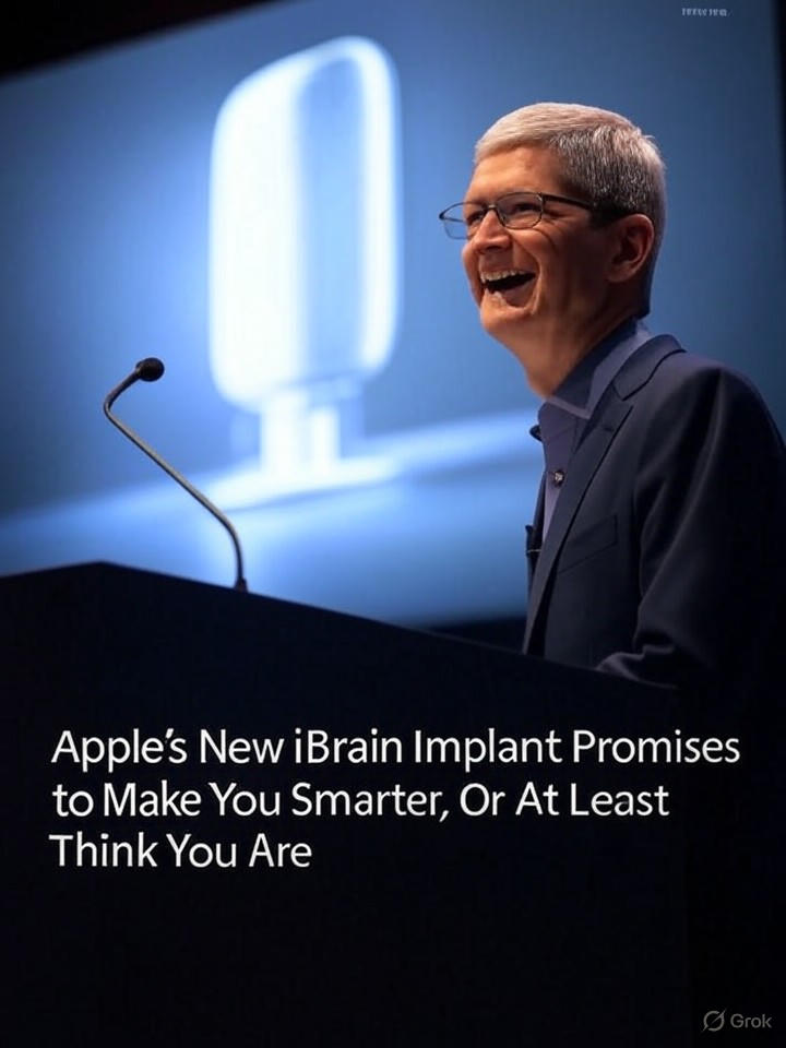 Image that is a representation of Apple's New iBrain Implant Promises to Make You Smarter, Or At Least Think You Are