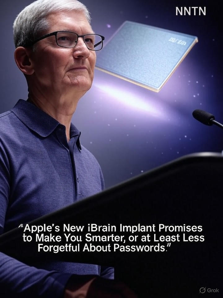 Image for Apple's New iBrain Implant Promises to Make You Smarter, or at Least Less Forgetful About Passwords Image that is a representation of Apple's New iBrain Implant Promises to Make You Smarter, or at Least Less Forgetful About Passwords