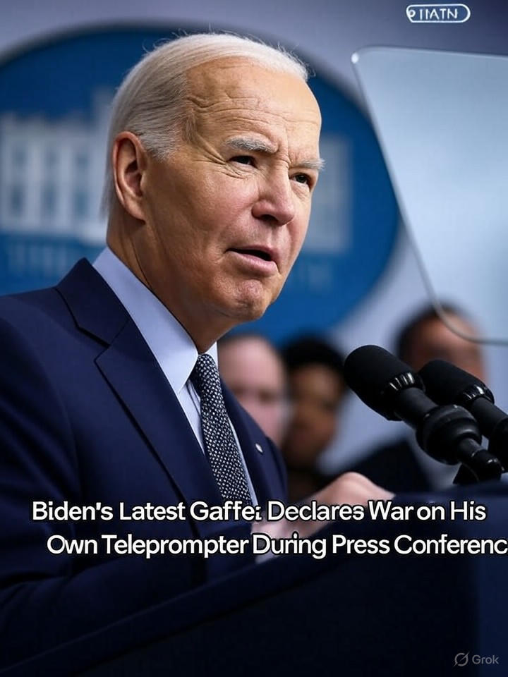 Image that is a representation of Biden's Latest Gaffe: Declares War on His Own Teleprompter During Press Conference