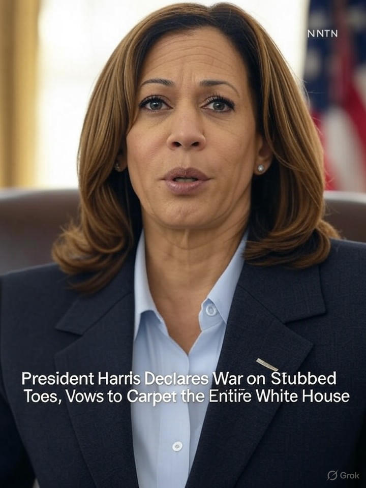 Image that is a representation of President Harris Declares War on Stubbed Toes, Vows to Carpet the Entire White House