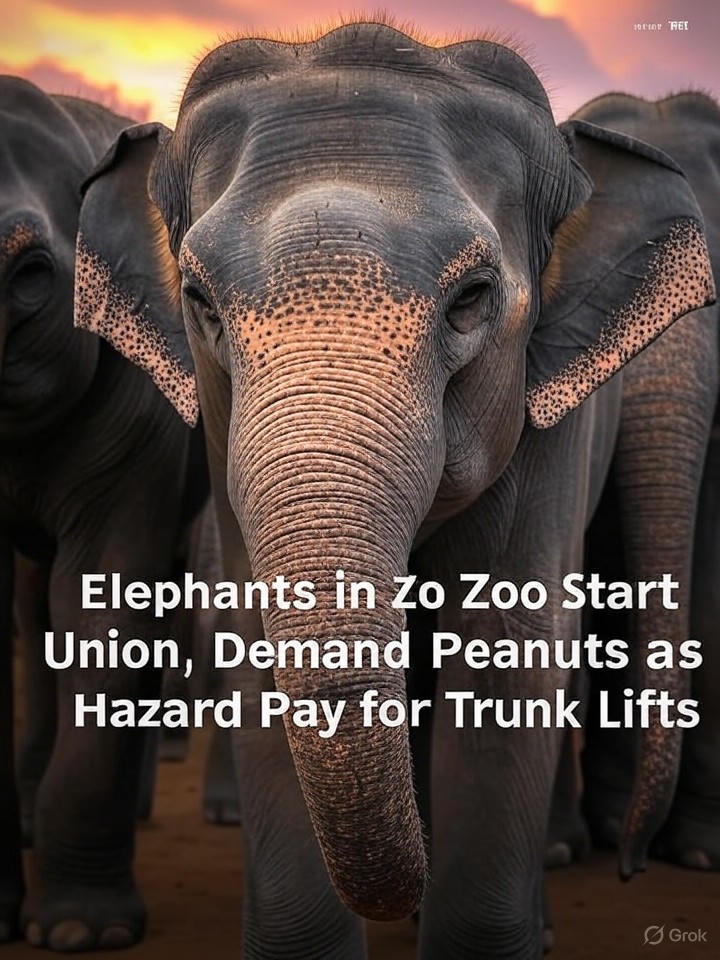Image that is a representation of Elephants in Zoo Start Union, Demand Peanuts as Hazard Pay for Trunk Lifts