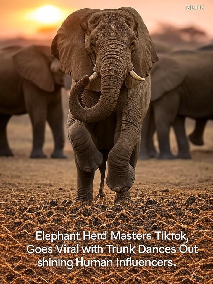 Image that is a representation of Elephant Herd Masters TikTok, Goes Viral with Trunk Dances Outshining Human Influencers