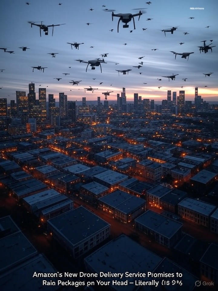Image for Amazon's New Drone Delivery Service Promises to Rain Packages on Your Head – Literally Image that is a representation of Amazon's New Drone Delivery Service Promises to Rain Packages on Your Head – Literally