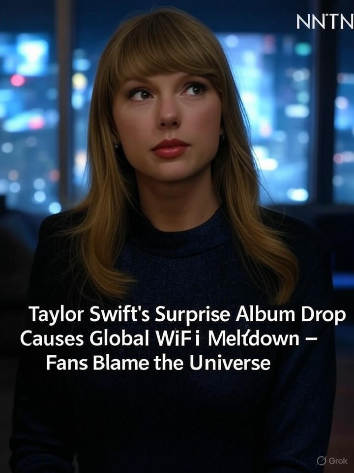 Image that is a representation of Taylor Swift's Surprise Album Drop Causes Global WiFi Meltdown – Fans Blame the Universe