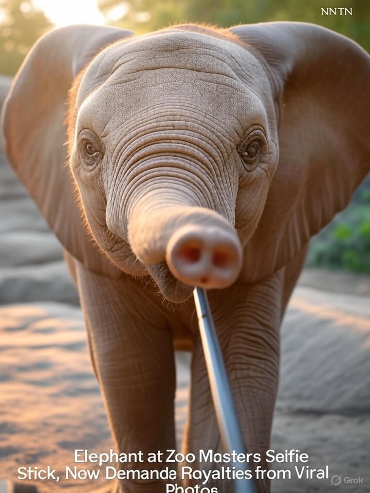 Image for Elephant at Zoo Masters Selfie Stick, Now Demands Royalties from Viral Photos Image that is a representation of Elephant at Zoo Masters Selfie Stick, Now Demands Royalties from Viral Photos
