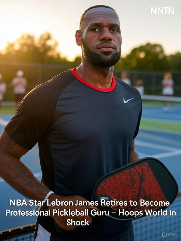 Image that is a representation of NBA Star LeBron James Retires to Become Professional Pickleball Guru – Hoops World in Shock
