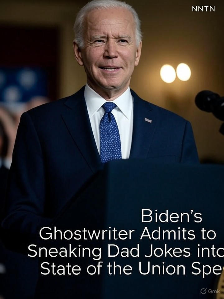 Image for Biden's Ghostwriter Admits to Sneaking Dad Jokes into State of the Union Speech Image that is a representation of Biden's Ghostwriter Admits to Sneaking Dad Jokes into State of the Union Speech