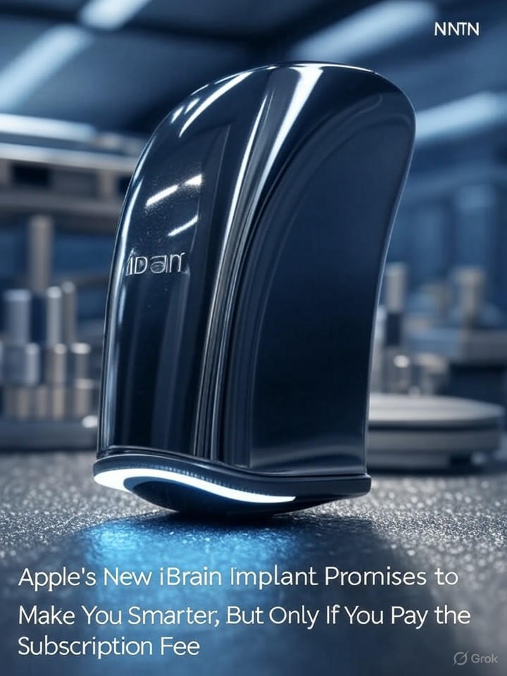 Image that is a representation of Apple's New iBrain Implant Promises to Make You Smarter, But Only If You Pay the Subscription Fee