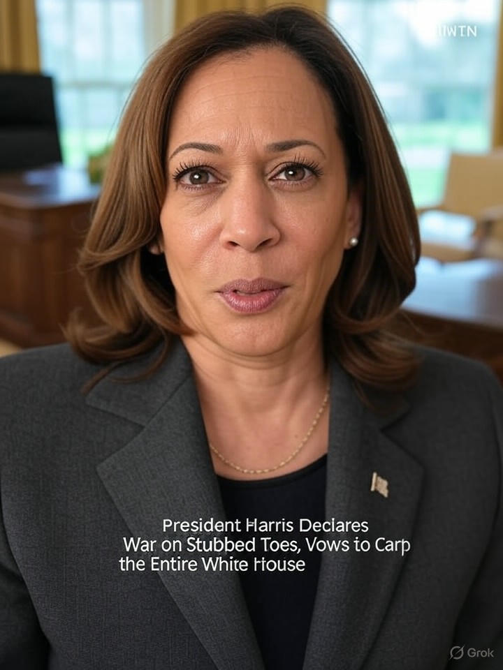 Image that is a representation of President Harris Declares War on Stubbed Toes, Vows to Carpet the Entire White House