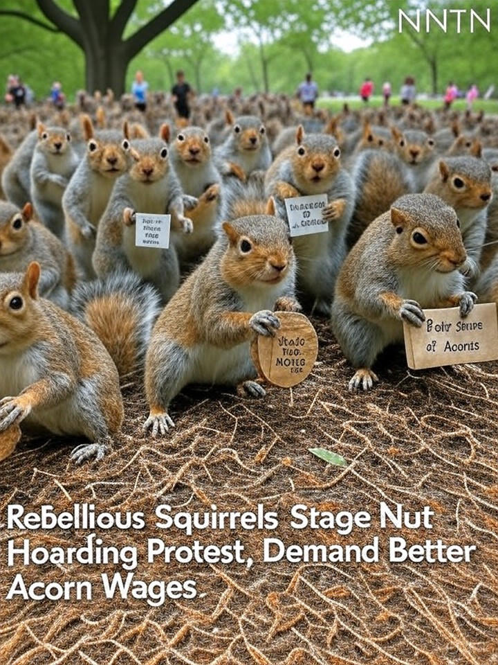 Image that is a representation of Rebellious Squirrels Stage Nut Hoarding Protest, Demand Better Acorn Wages