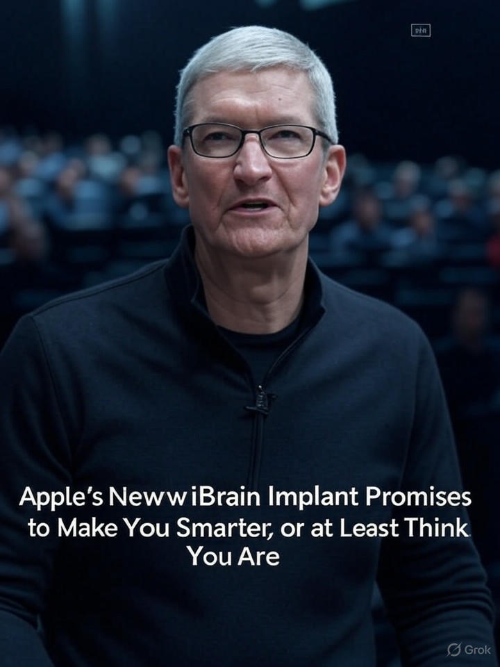 Image that is a representation of Apple's New iBrain Implant Promises to Make You Smarter, or at Least Think You Are