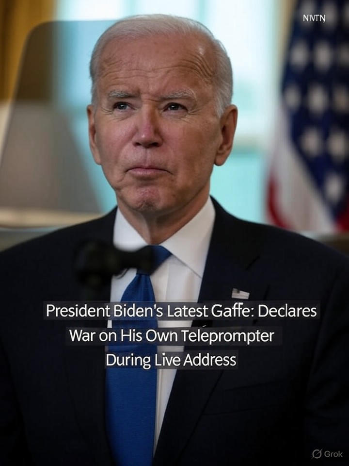 Image for President Biden's Latest Gaffe: Declares War on His Own Teleprompter During Live Address Image that is a representation of President Biden's Latest Gaffe: Declares War on His Own Teleprompter During Live Address