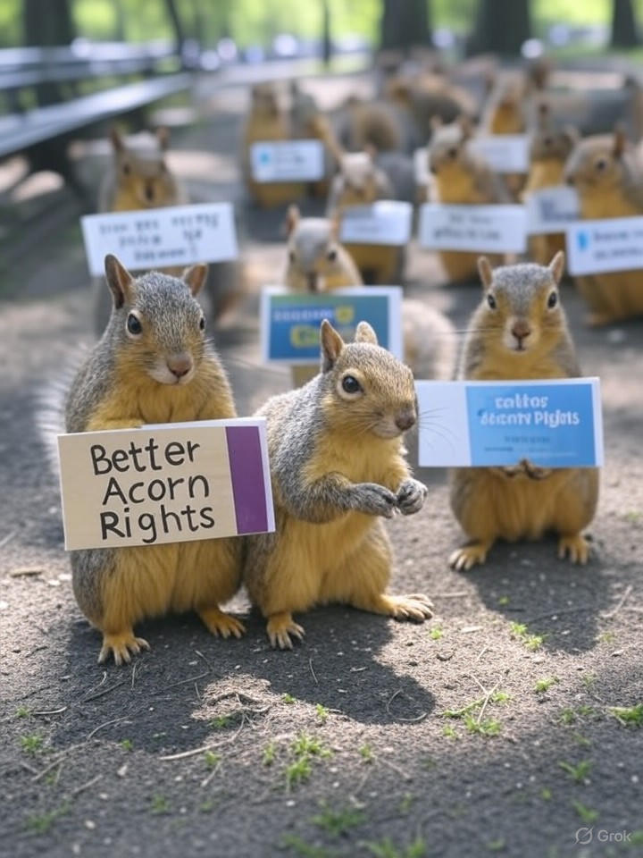 Image that is a representation of Rebellious Squirrels Stage Nut Hoarding Protest, Demand Better Acorn Rights from Urban Parks