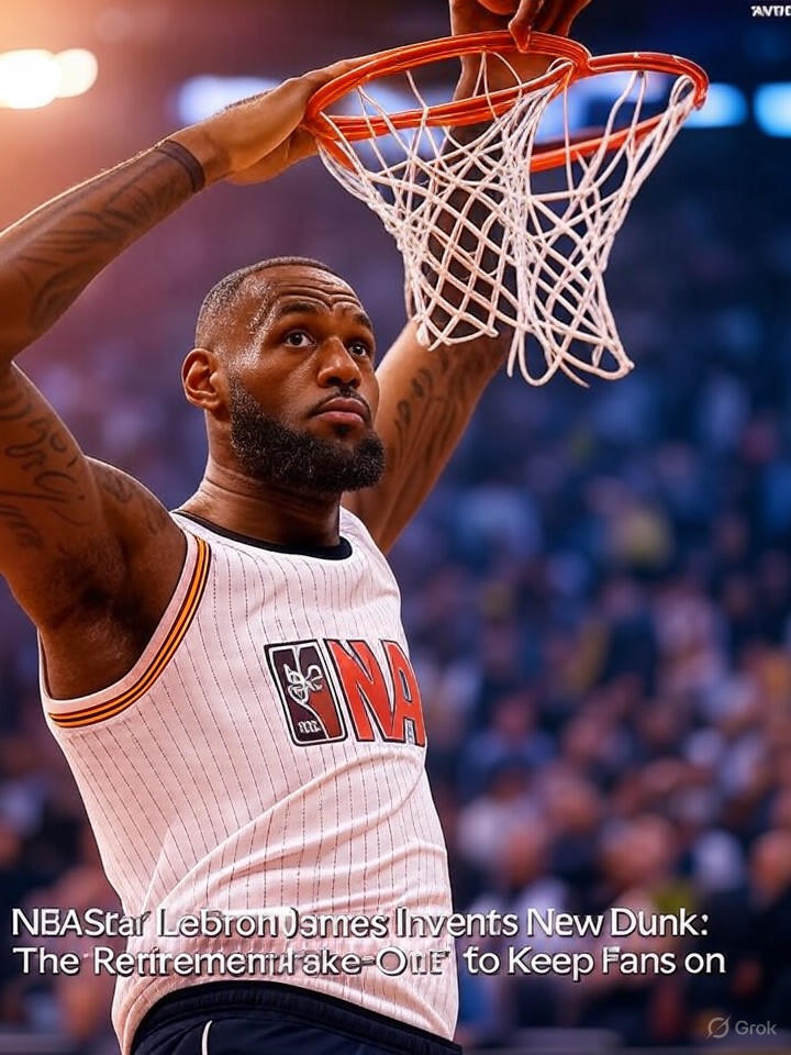 Image that is a representation of NBA Star LeBron James Invents New Dunk: The 'Retirement Fake-Out' to Keep Fans on Edge