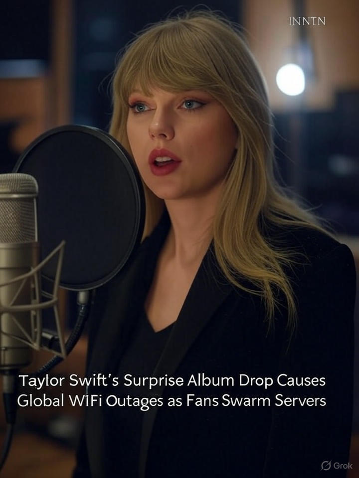 Image for Taylor Swift's Surprise Album Drop Causes Global WiFi Outages as Fans Swarm Servers Image that is a representation of Taylor Swift's Surprise Album Drop Causes Global WiFi Outages as Fans Swarm Servers