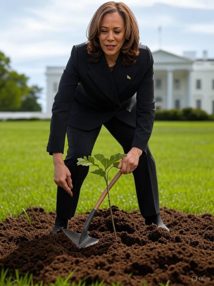Image for President Harris Declares Victory Over Climate Change by Planting One Tree in the White House Lawn Image that is a representation of President Harris Declares Victory Over Climate Change by Planting One Tree in the White House Lawn