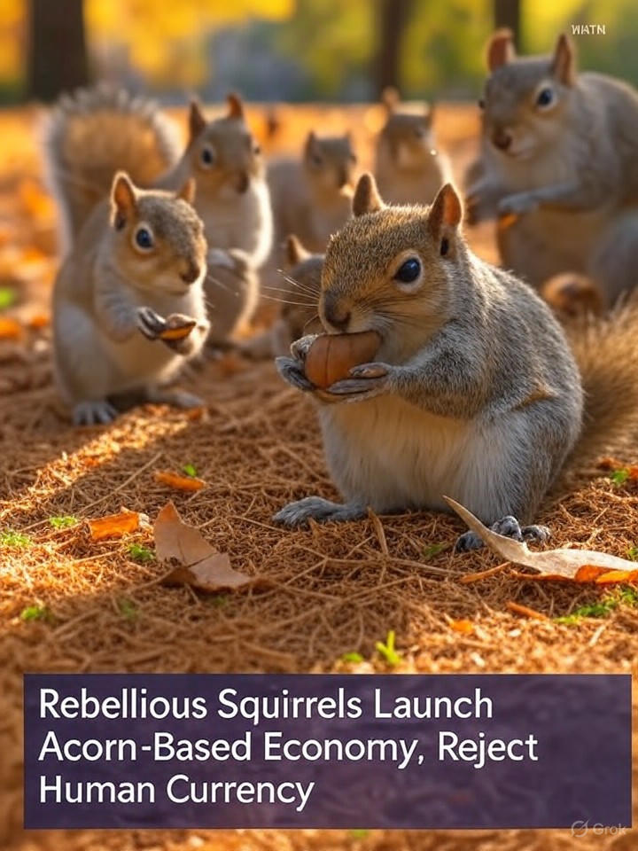 Image for Rebellious Squirrels Launch Acorn-Based Economy, Reject Human Currency Image that is a representation of Rebellious Squirrels Launch Acorn-Based Economy, Reject Human Currency