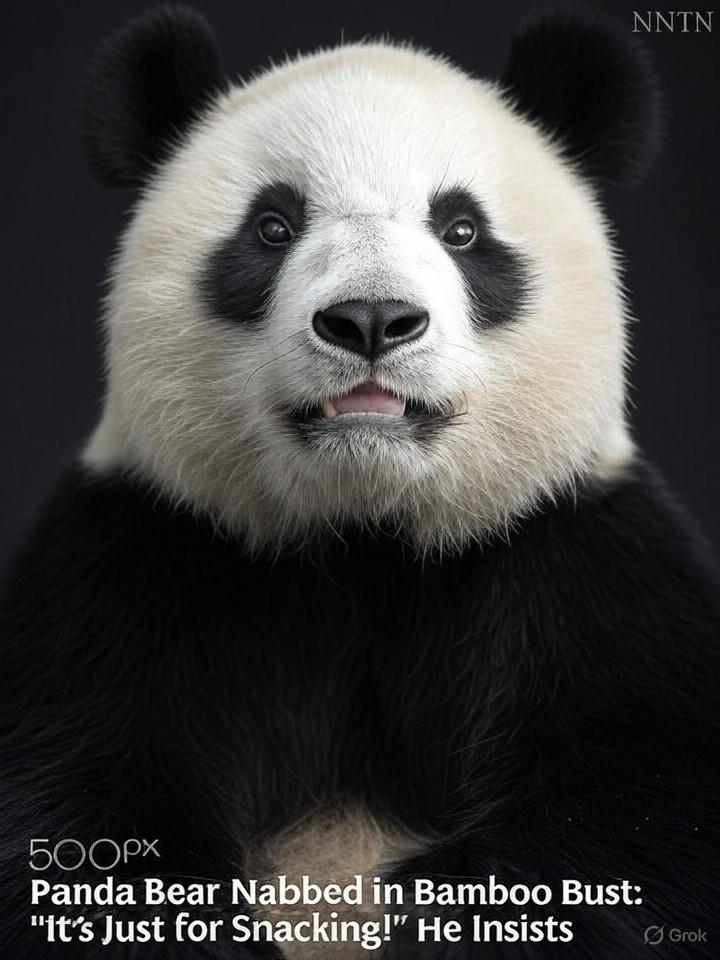Image that is a representation of Panda Bear Nabbed in Bamboo Bust: 'It's Just for Snacking!' He Insists