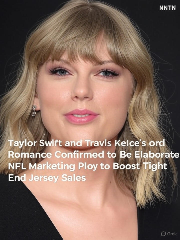 Image that is a representation of Taylor Swift and Travis Kelce's Romance Confirmed to Be Elaborate NFL Marketing Ploy to Boost Tight End Jersey Sales