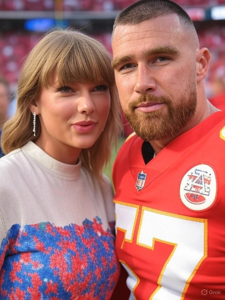 Image that is a representation of Taylor Swift and Travis Kelce's Romance Confirmed to Be Elaborate NFL Marketing Ploy to Boost Tight End Jersey Sales