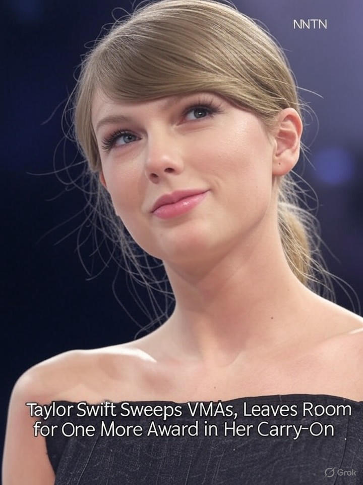 Image that is a representation of Taylor Swift Sweeps VMAs, Leaves Room for One More Award in Her Carry-On