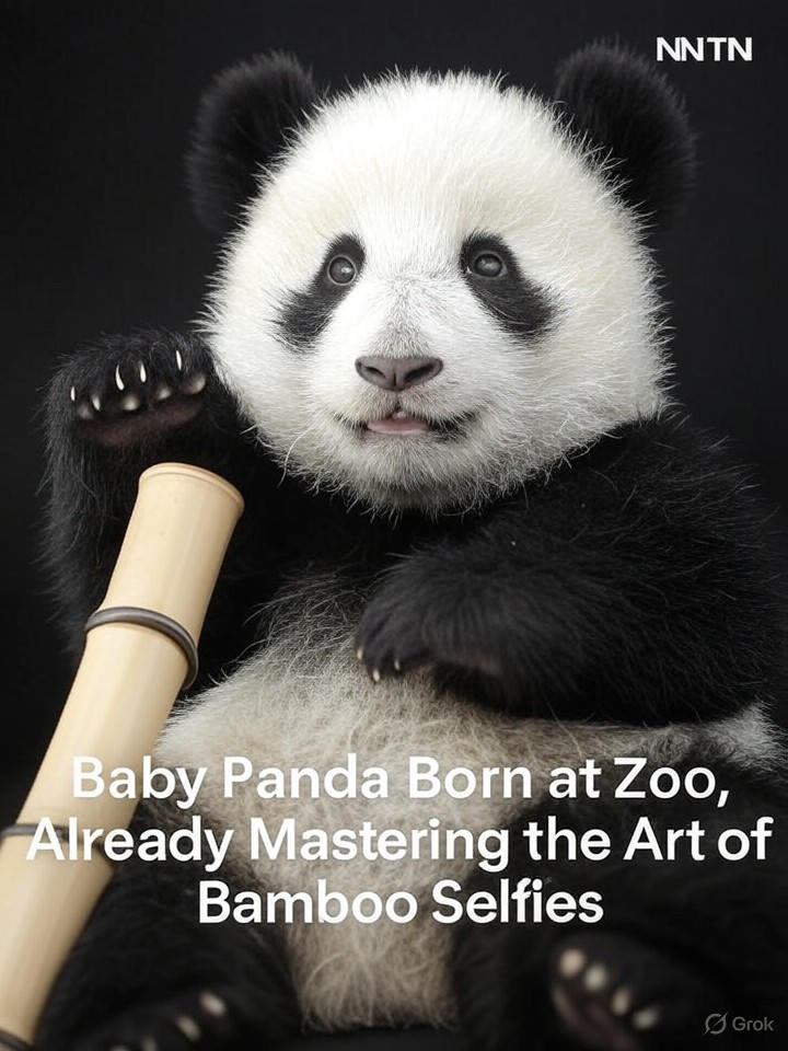 Image that is a representation of Baby Panda Born at Zoo, Already Mastering the Art of Bamboo Selfies