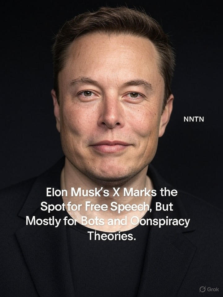 Image that is a representation of Elon Musk's X Marks the Spot for Free Speech, But Mostly for Bots and Conspiracy Theories
