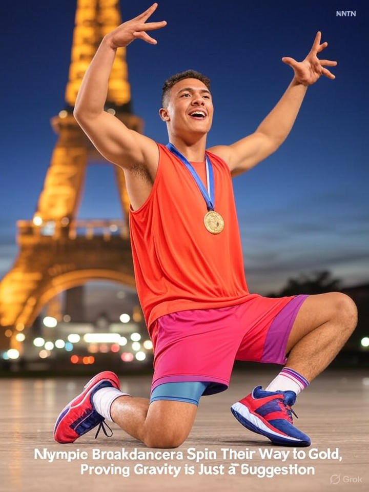 Image that is a representation of Olympic Breakdancers Spin Their Way to Gold, Proving Gravity is Just a Suggestion