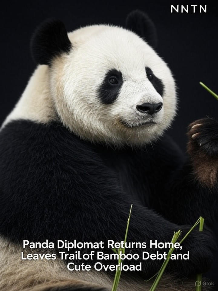 Image that is a representation of Panda Diplomat Returns Home, Leaves Trail of Bamboo Debt and Cute Overload