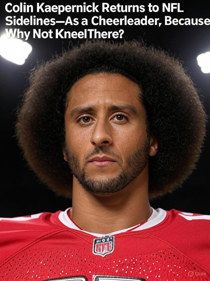 Image that is a representation of Colin Kaepernick Returns to NFL Sidelines—As a Cheerleader, Because Why Not Kneel There?