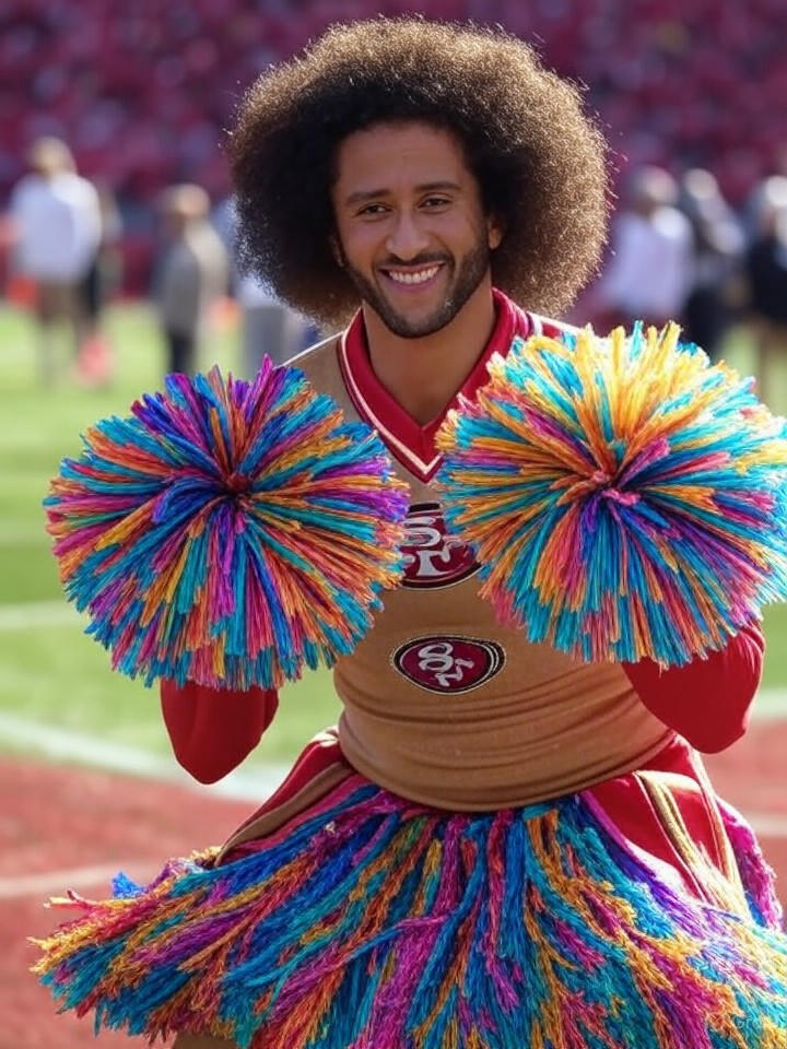 Image that is a representation of Colin Kaepernick Returns to NFL Sidelines—As a Cheerleader, Because Why Not Kneel There?
