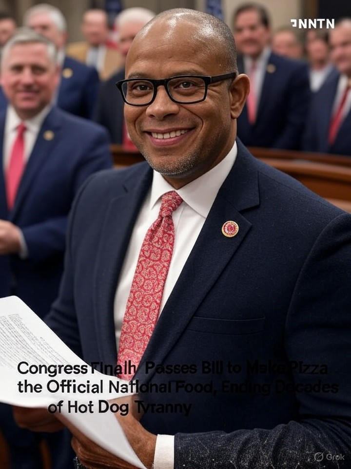 Image that is a representation of Congress Finally Passes Bill to Make Pizza the Official National Food, Ending Decades of Hot Dog Tyranny