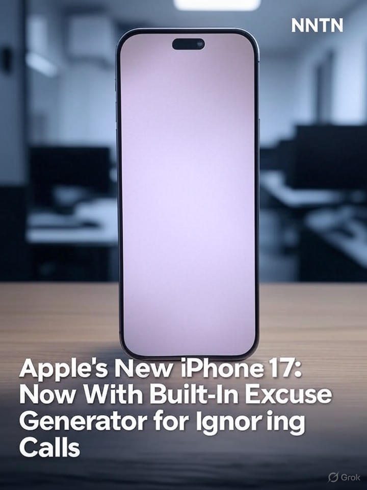 Image that is a representation of Apple's New iPhone 17: Now With Built-In Excuse Generator for Ignoring Calls